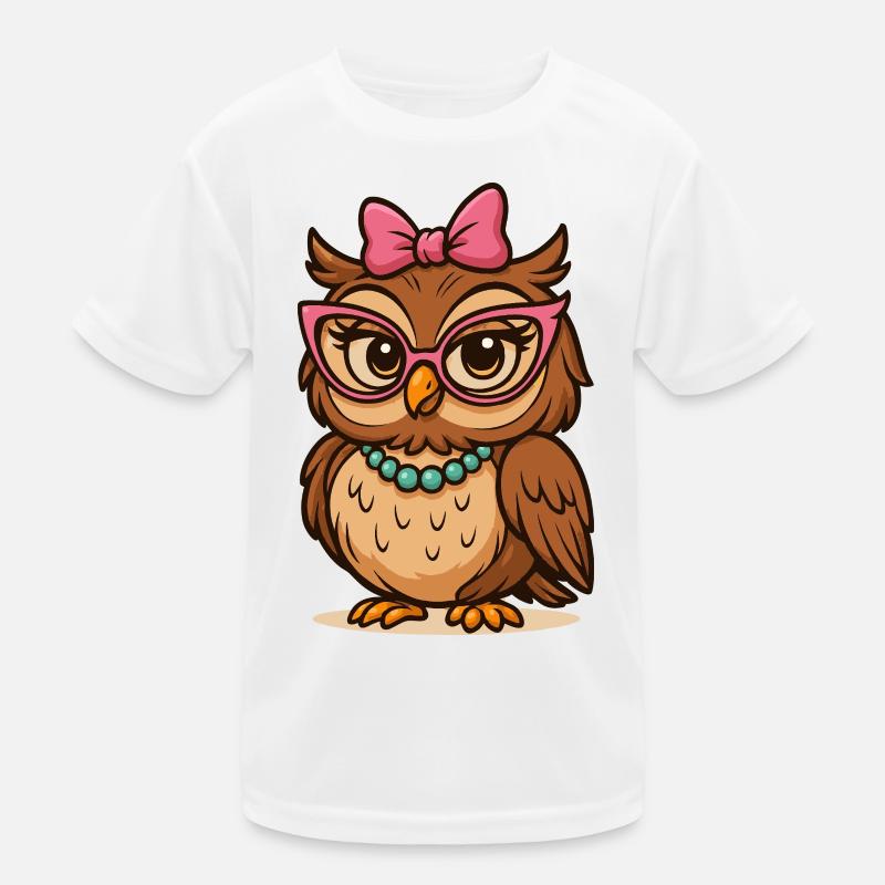 Smart owl with pink glasses Kids Functional T-Shirt