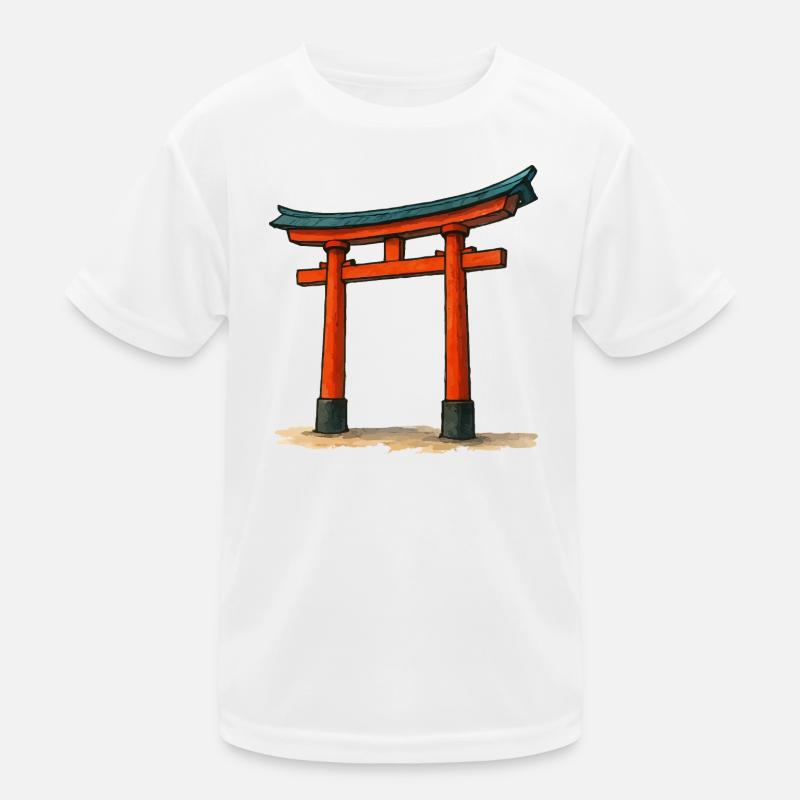 Red Shinto Torii Gate Illustration Kids Functional T-Shirt