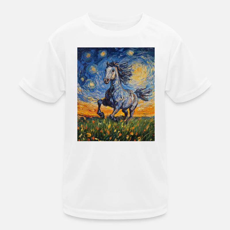 Cheval Chevaux Cavalier Style Van Gogh Nuit étoilée T-shirt sport Enfant