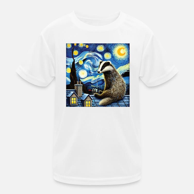Dachs auf Dach in Sternennacht Kinder Funktions-T-Shirt