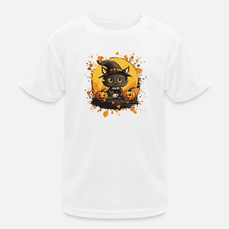 Halloween Katze mit Kürbis Kinder Funktions-T-Shirt