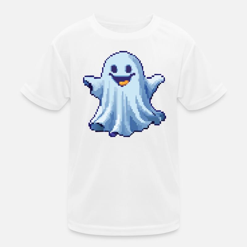 Pixel Ghost: Pixelated Friendly Spirit Kids Functional T-Shirt