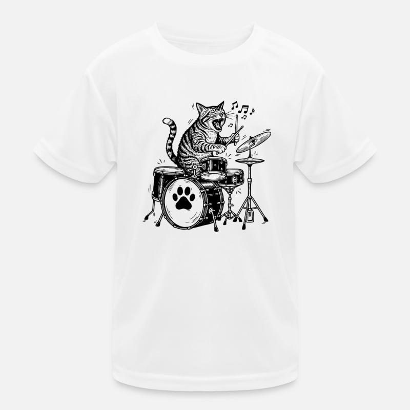 Drumming Cat Music Art Drummer Cat Kids Functional T-Shirt