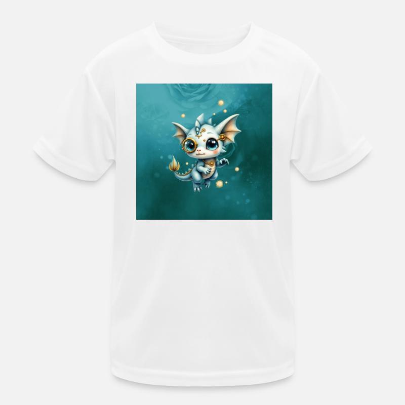 Steampunk Dragon Blue Monocle Kids Functional T-Shirt