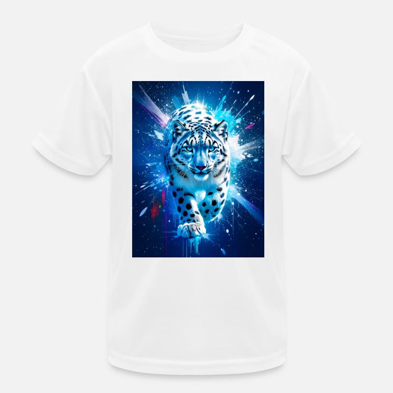 A snow leopard glows amid icy blue and silver star Kids Functional T-Shirt