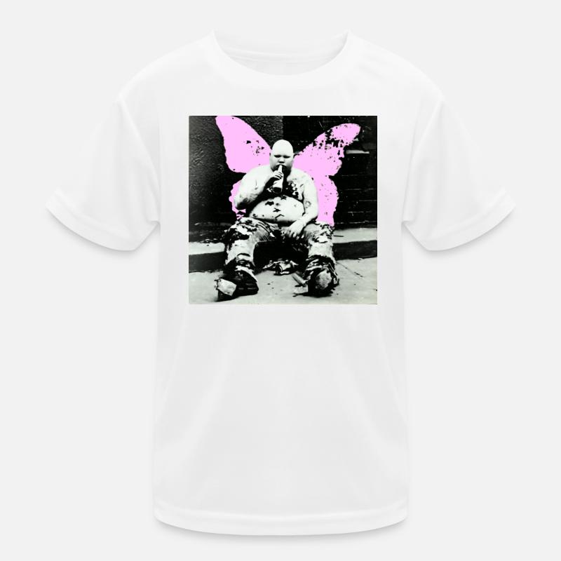 Pinker Schmetterling Mann Kinder Funktions-T-Shirt
