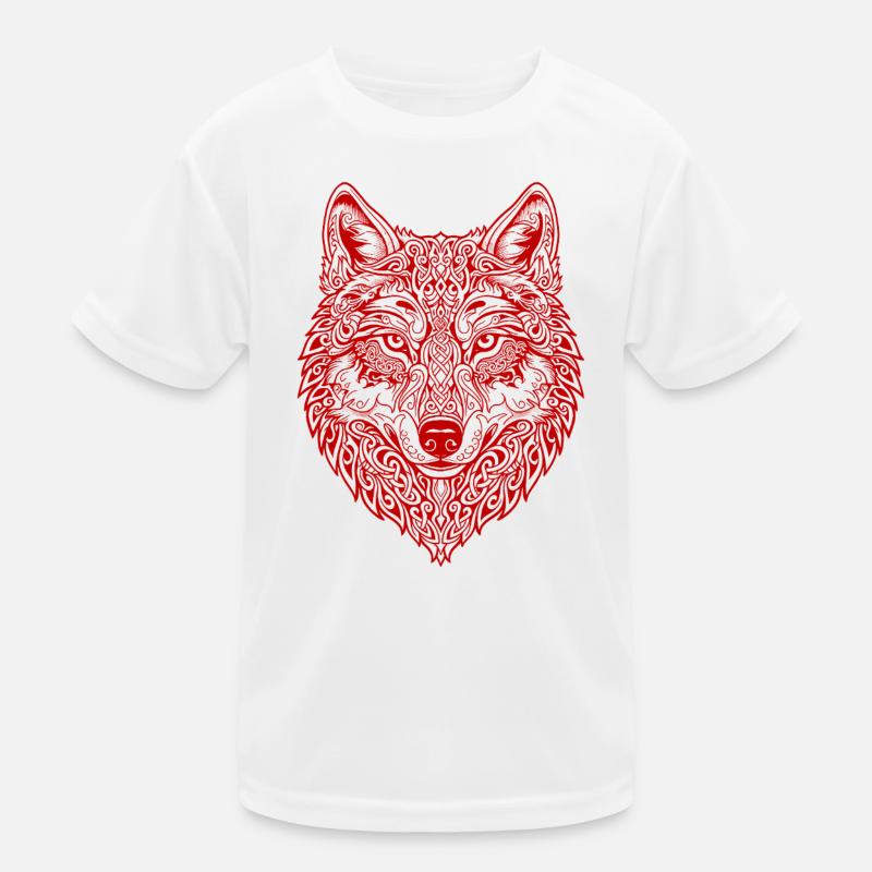 Ornamented Wolf's Head - Kids Functional T-Shirt - white