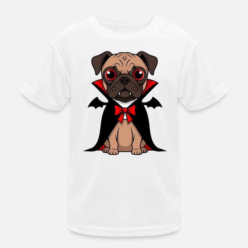 Cute Pug Vampire Halloween Cartoon Funny Kids Functional T-Shirt
