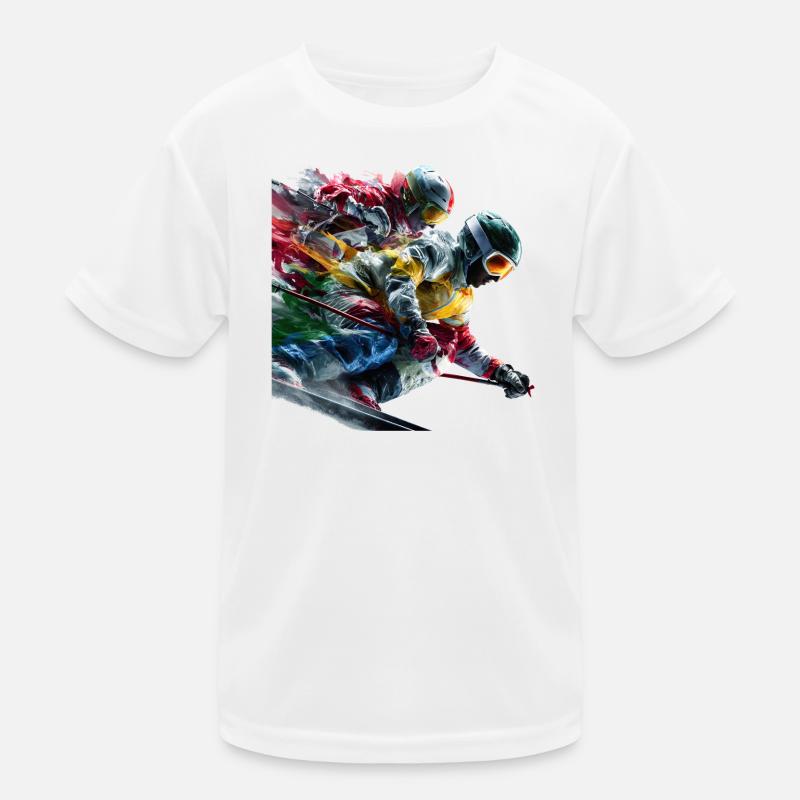 Bunte Skifahrer auf der Piste Kinder Funktions-T-Shirt