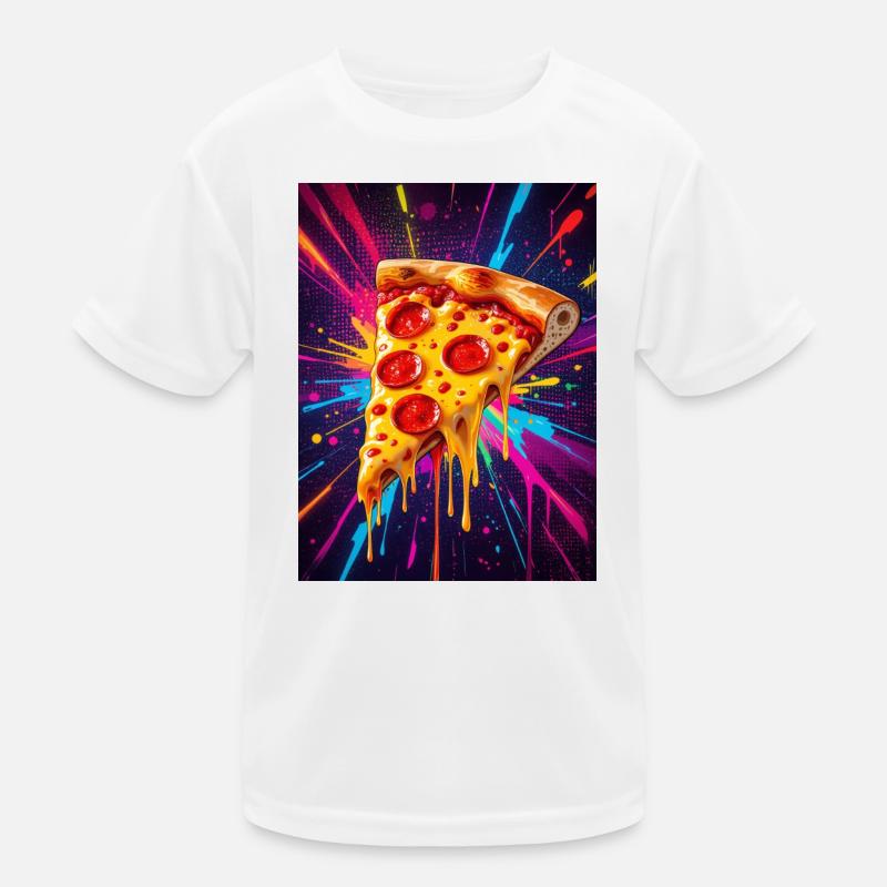 Melting cheese pizza slice glowing in a burst  Kids Functional T-Shirt