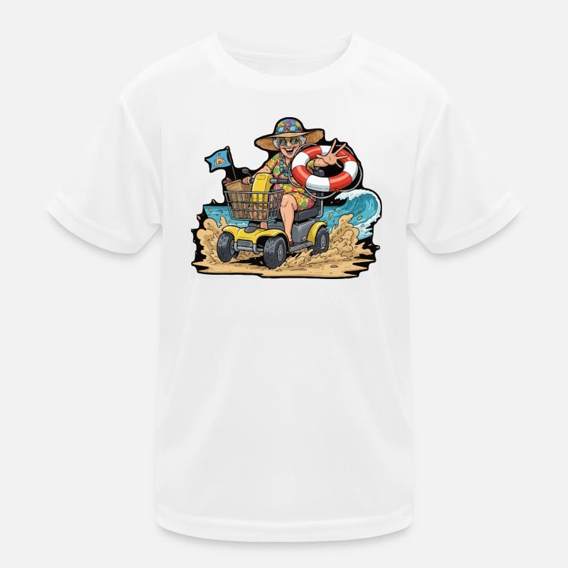 Summer Adventure Granny on Mobility Scooter - Kids Functional T-Shirt - white