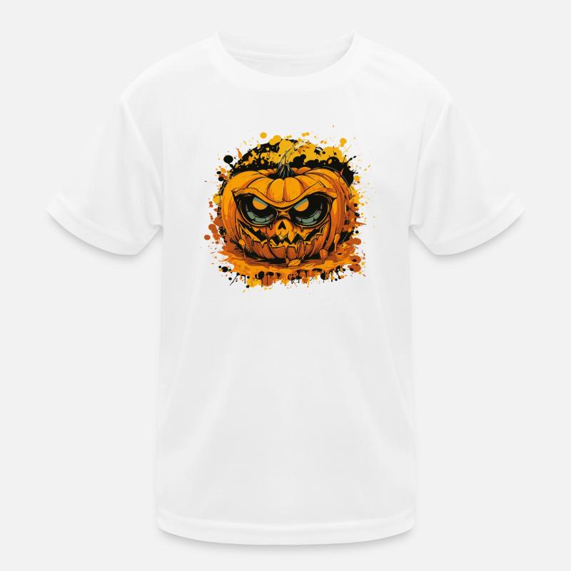 Grimmiges Kürbisgesicht im Farbsplatter-Stil Kinder Funktions-T-Shirt