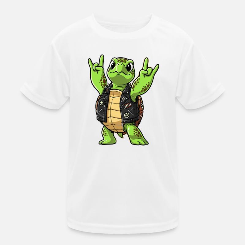 Rock and Roll Turtle Wearing Leather Jacket Kids Functional T-Shirt