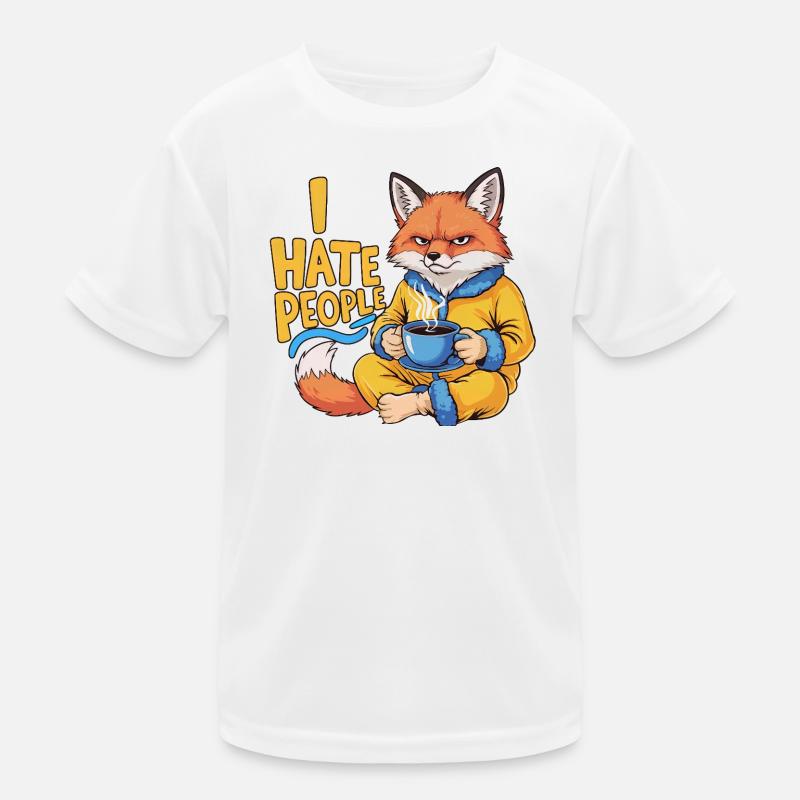 Fox Coffee Morning Grouch Funny Introvert Kids Functional T-Shirt