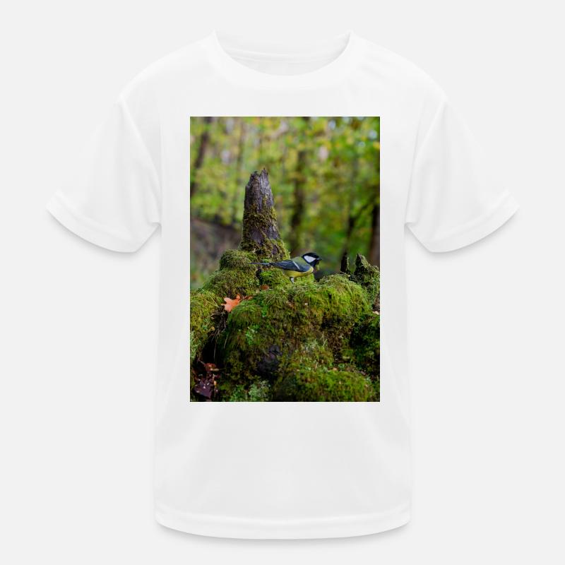 Mossy Forest Bird in Quiet Glade Kids Functional T-Shirt