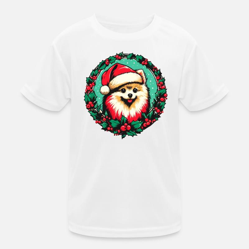 Weihnachtsmann Hündchen im Stechpalmenkranz Kinder Funktions-T-Shirt