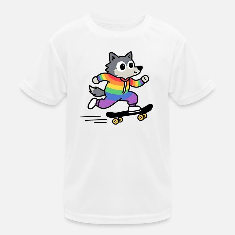Regenbogen Wolf Schlittschuh Kinder Funktions-T-Shirt