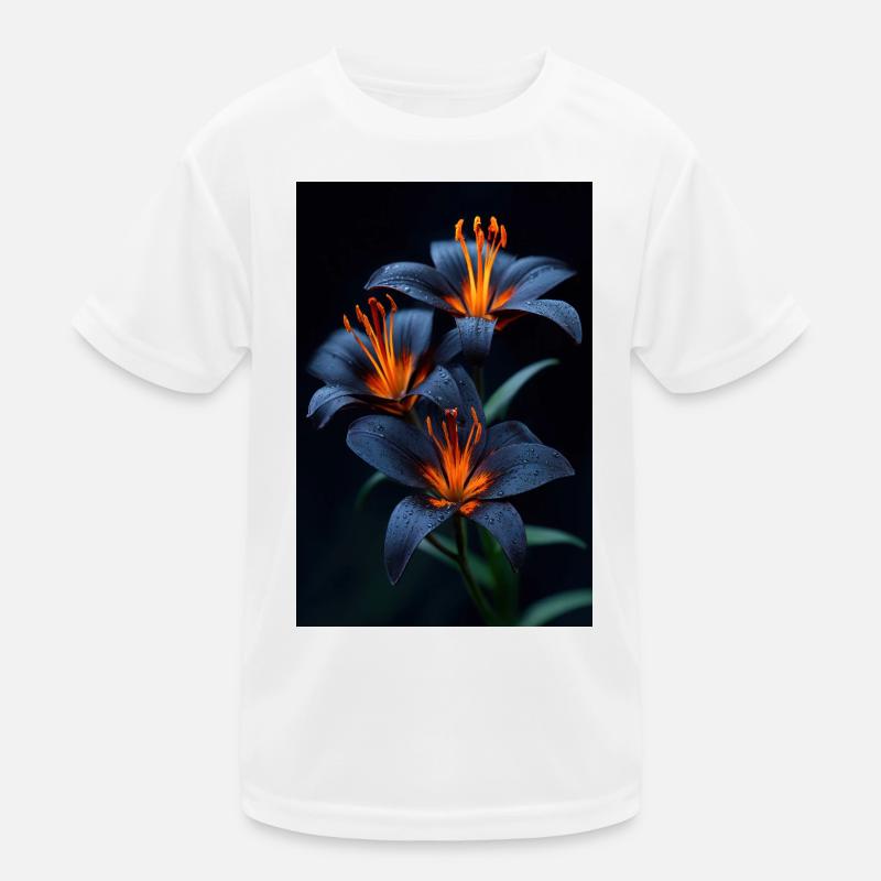 Lys bleus avec floraison nocturne centrale orange T-shirt sport Enfant