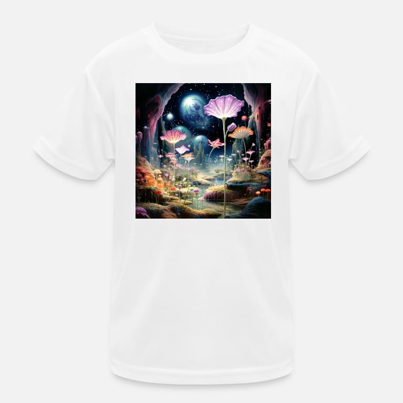 Kosmische Blüten im Sternenwald Kinder Funktions-T-Shirt