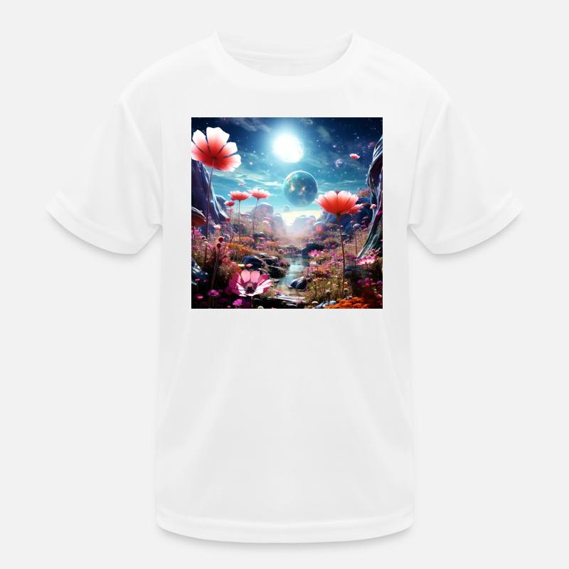 Monde lointain de fleurs dans le ciel étoilé T-shirt sport Enfant