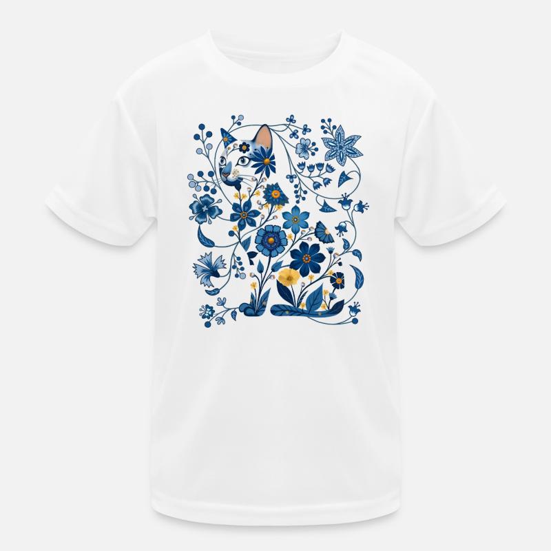Silhouette de chat floral azur T-shirt sport Enfant