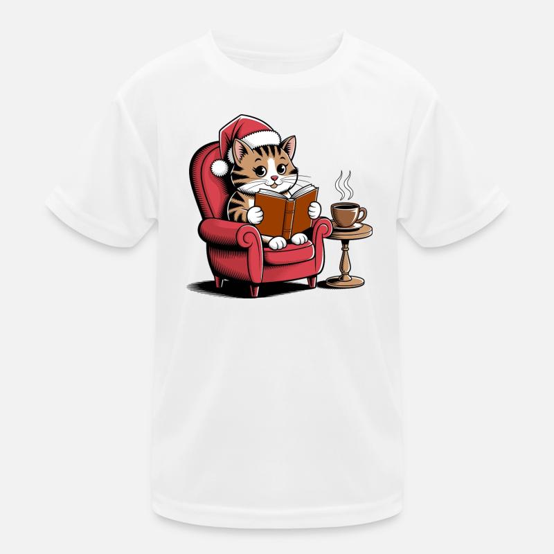  Weihnachts Katze die ein Buch liest -Cozy Kinder Funktions-T-Shirt