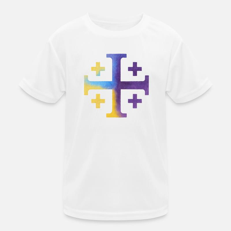 Croix Kairos (Croix de Jérusalem) – Violet et jaune T-shirt sport Enfant