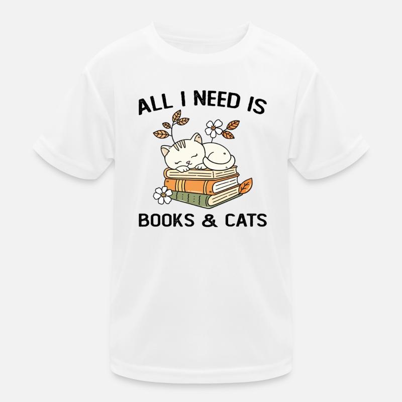 Bücher und Katzen Geschenkidee Frau Mann Kinder Funktions-T-Shirt