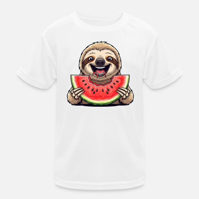 Mignon paresseux avec pastèque dessin animé d’été T-shirt sport Enfant
