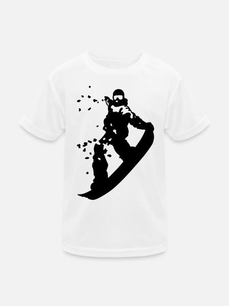 Snowboard - Kinder Funktions-T-Shirt - Weiß - Vorne