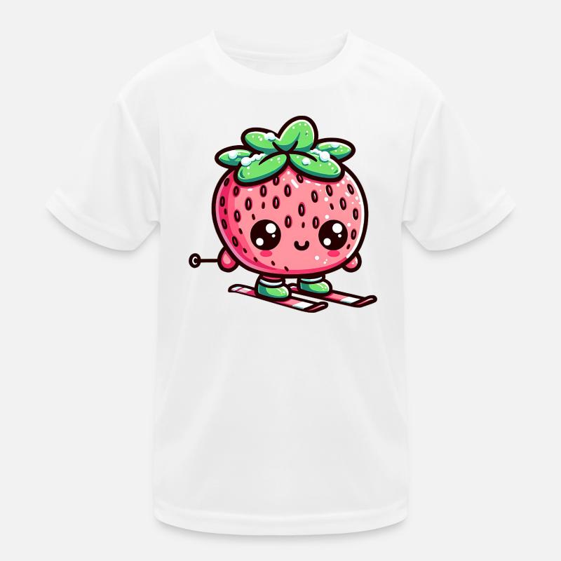 Kawaii Erdbeere Beim Skifahren Winterspaß Kinder Funktions-T-Shirt