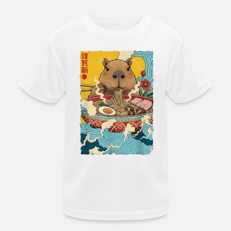 Capybara Eats Ramen Noodles Kids Functional T-Shirt