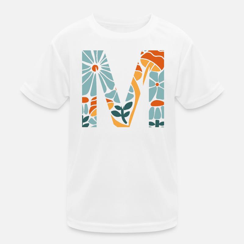 Buchstabe m Blumen groovy Geschenkidee Kinder Funktions-T-Shirt