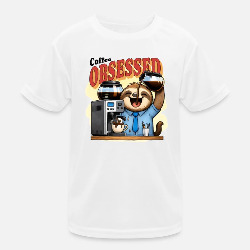 Coffee Obsessed Sloth Caffeine Kids Functional T-Shirt