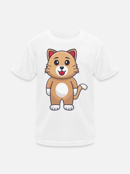 Karikatur-Katze - Kinder Funktions-T-Shirt - Weiß - Vorne