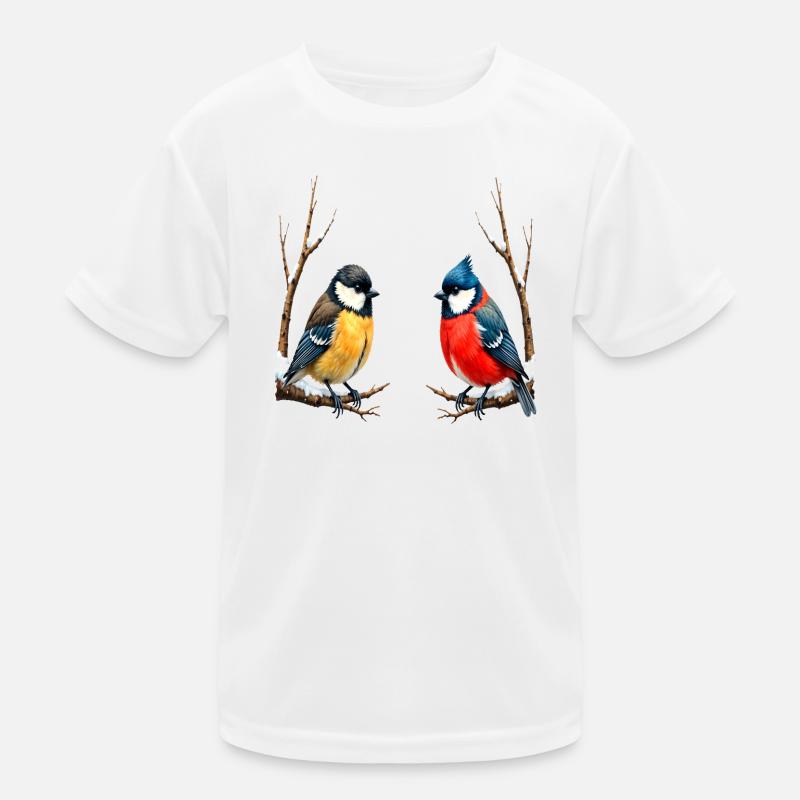 Zwillingssingvögel im Winter Kinder Funktions-T-Shirt