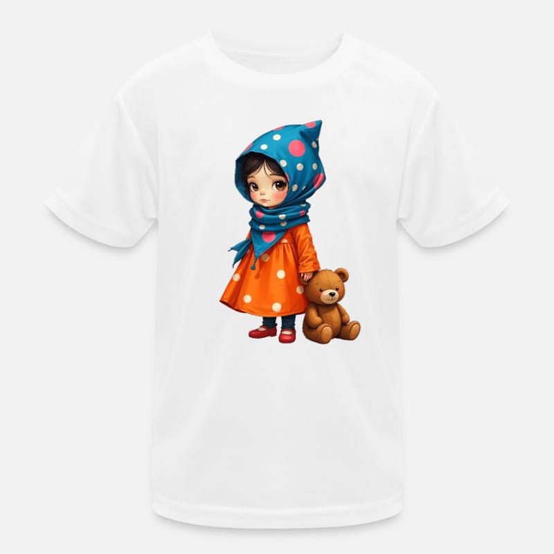 Polka Dot Girl und Bär Kinder Funktions-T-Shirt
