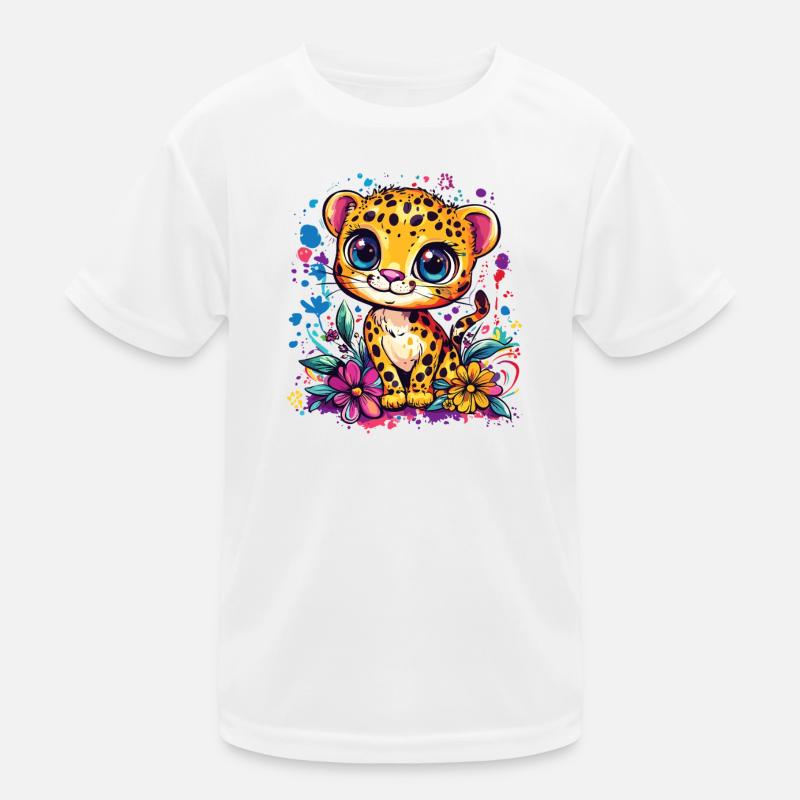 Colorful leopard cub with flowers Kids Functional T-Shirt