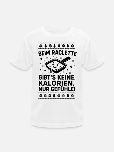 Raclette Spruch Kalorien Gefühle - Kinder Funktions-T-Shirt - Weiß - Vorne