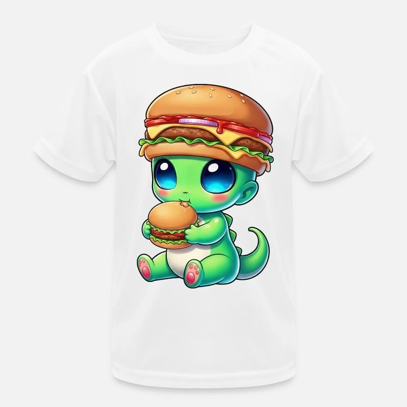 Lustiger Alien mit Burger Cartoon Cheeseburger Sku Kinder Funktions-T-Shirt