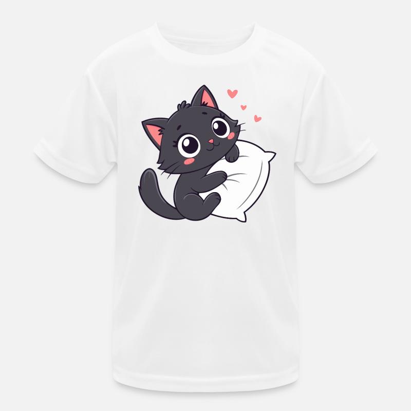 Cuddly Black Kitten on Pillow Kids Functional T-Shirt