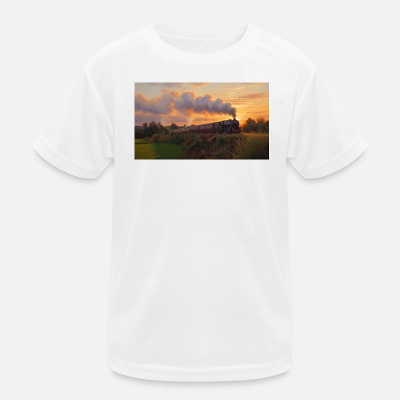 Sunset Steam Train - Kids Functional T-Shirt - white