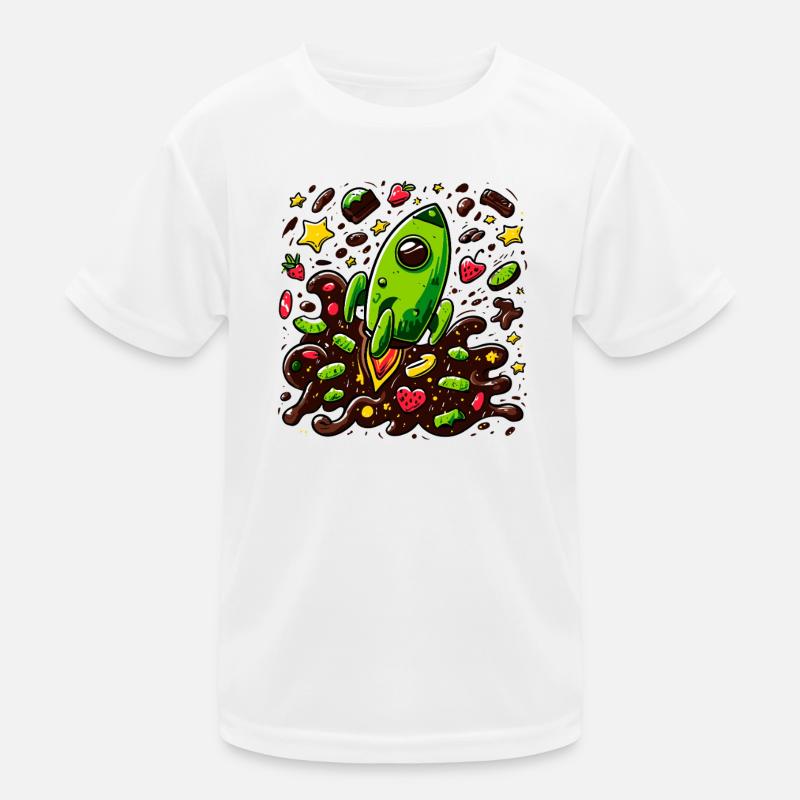 Grüne Rakete im Schoko-Universum Kinder Funktions-T-Shirt