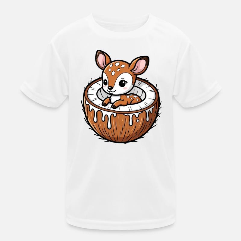 Cute Deer Deer Cartoon Palm Tree Fruit Coconut Kids Functional T-Shirt
