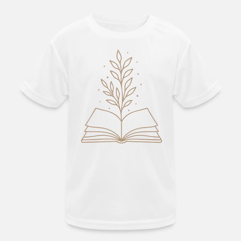 Magic Book Botanical Line Art - Kids Functional T-Shirt - white