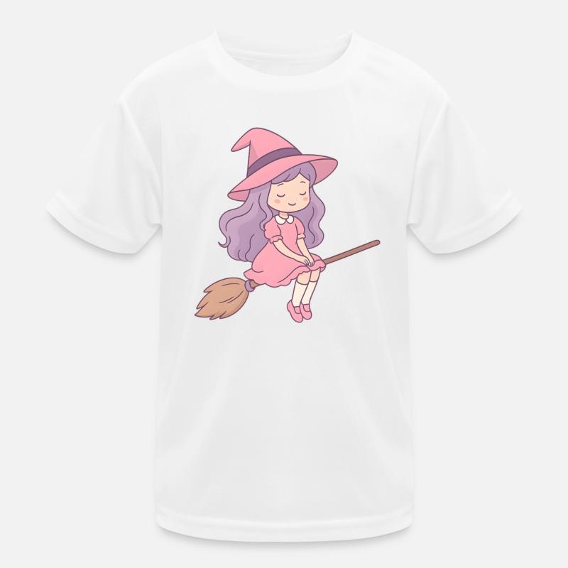 Kawaii witch on broom pastel design Kids Functional T-Shirt