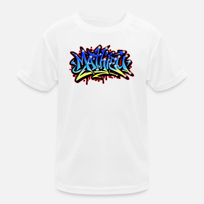 Mathieu Graffiti Druckbar Blau Gelb Kinder Funktions-T-Shirt