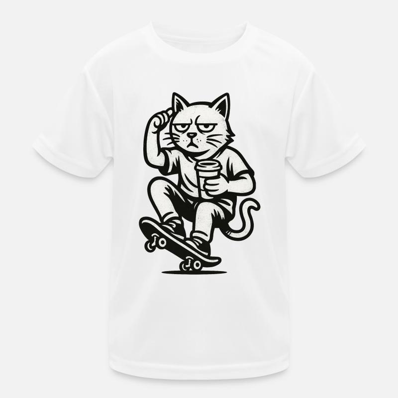 Grim Skate Cat Kids Functional T-Shirt