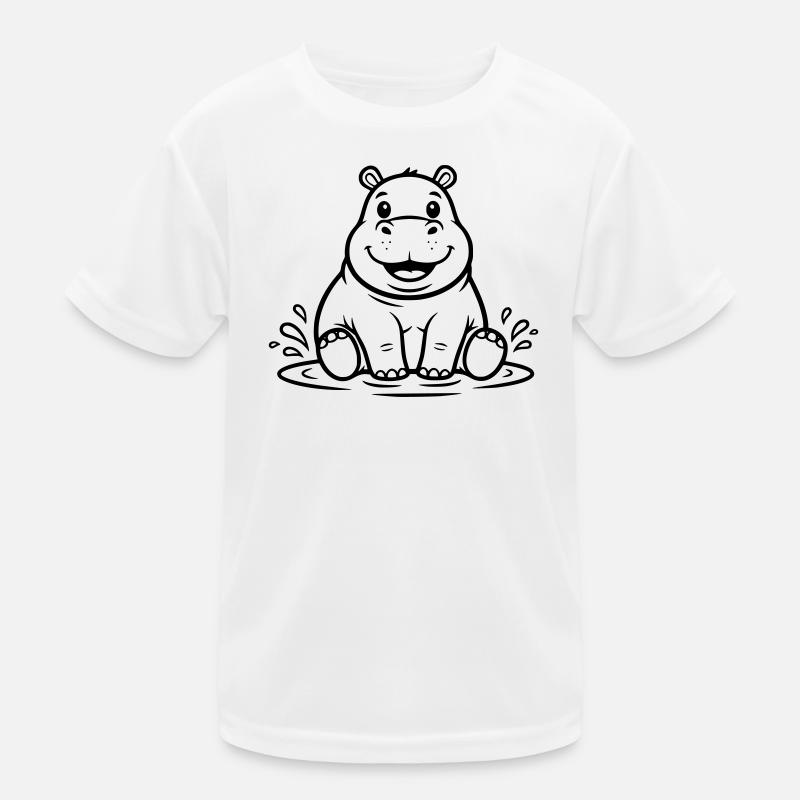 Cute Baby Hippo Water Comic Vector Kids Functional T-Shirt