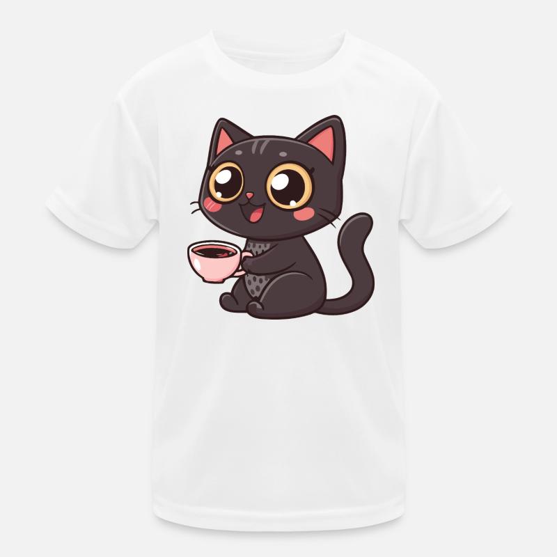 Kawaii Café mit schwarzer Katze Kinder Funktions-T-Shirt